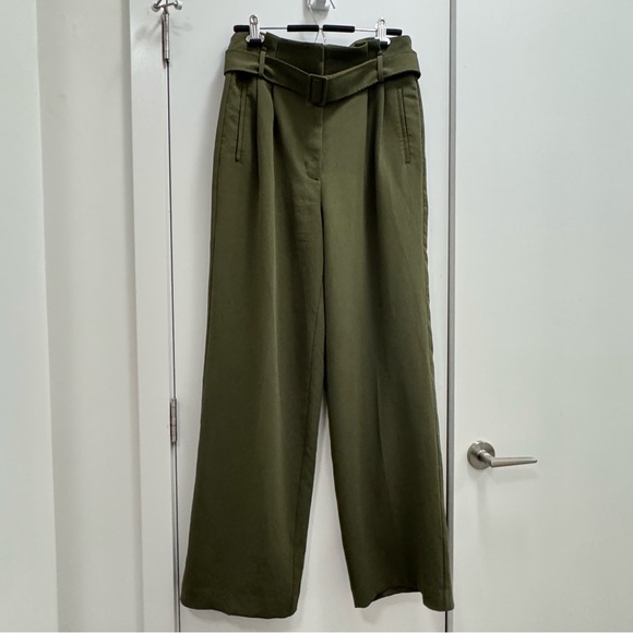 Wilfred Pants - Wilfred Olive Green Wide-Leg Pants with Belt size 10 tall with inseam 33”